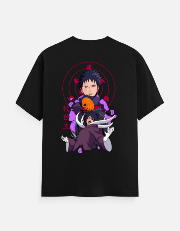 Unisex Classic Crew T-Shirt with Obito Uchiha Anime Design Hanging on Hanger