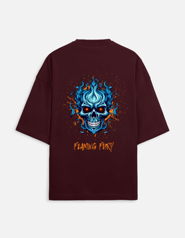 Unisex Terry Oversized Tee with blue flaming skull graphic – Flaming Fury design