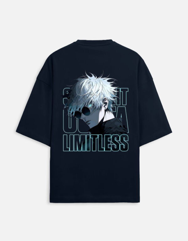 Unisex Terry Oversized Tee with Anime Graphic – Straight Outta Limitless Design on Dark Navy