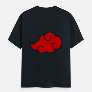 Akatsuki Cloud T-Shirt sage green with red cloud design hanging on hanger