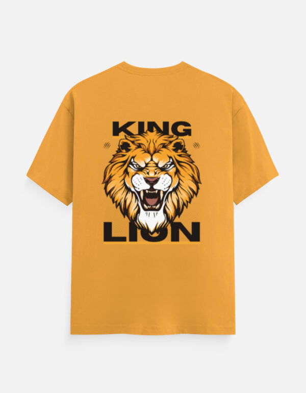 King Lion Unisex Classic Crew T-Shirt on wooden hanger with bold lion graphic