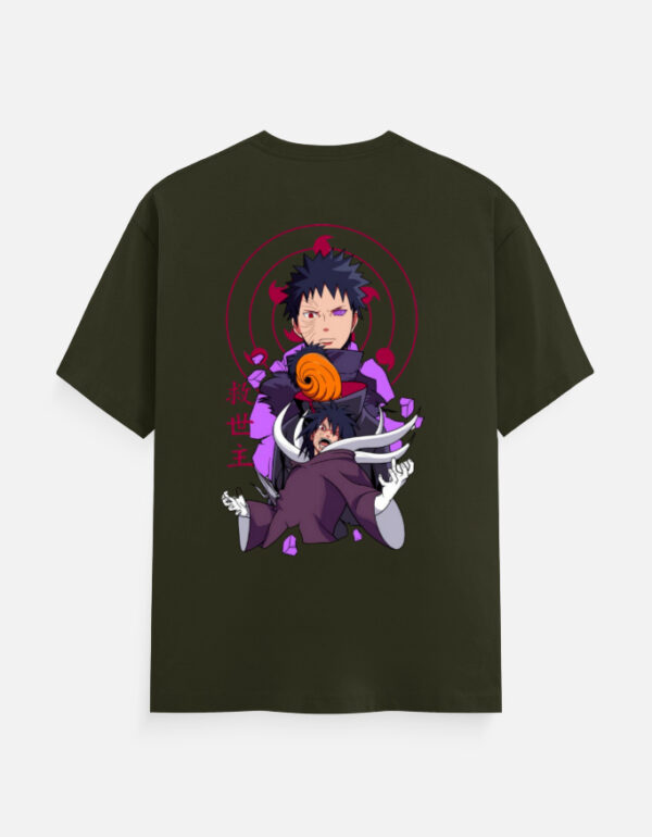 Unisex Classic Crew T-Shirt with Obito Uchiha Anime Design Hanging on Hanger