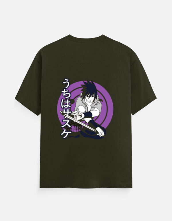 Sasuke Uchiha T-Shirt with Japanese Anime Graphic on Navy Blue Crew Tee
