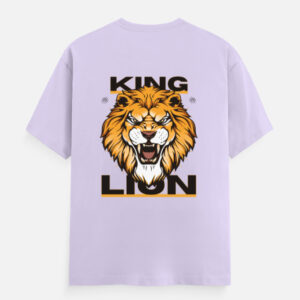 King Lion Unisex Classic Crew T-Shirt on wooden hanger with bold lion graphic