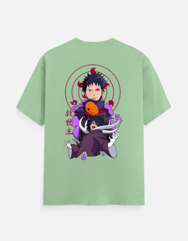 Unisex Classic Crew T-Shirt with Obito Uchiha Anime Design Hanging on Hanger