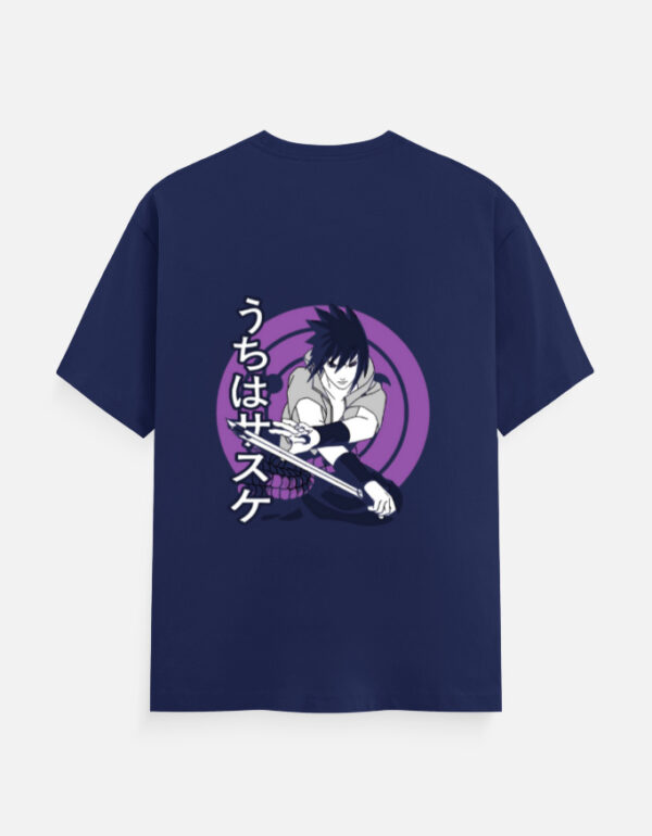 Sasuke Uchiha T-Shirt with Japanese Anime Graphic on Navy Blue Crew Tee