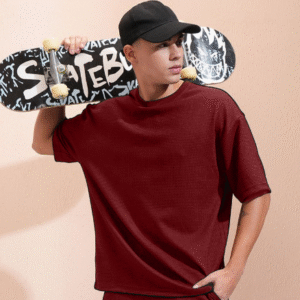Men's Maroon Co-ord Set - Oversized T-shirt and Shorts Streetwear