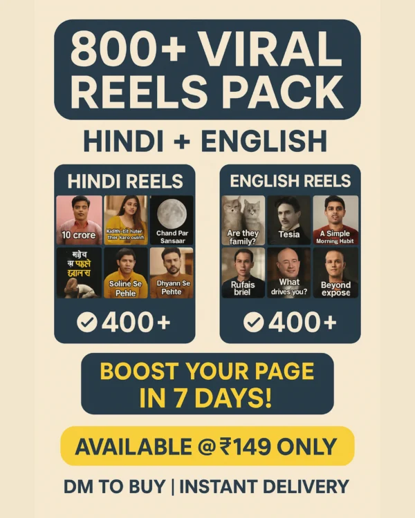800+ Viral Reels Pack – Hindi & English | Instagram Reels Bundle