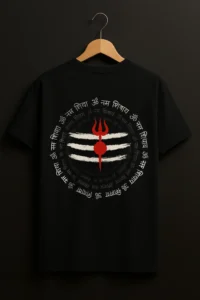 Shiva Trishul T-Shirt with Tripundra and ॐ नमः शिवाय mantra on back