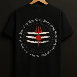 Shiva Trishul T-Shirt with Tripundra and ॐ नमः शिवाय mantra on back