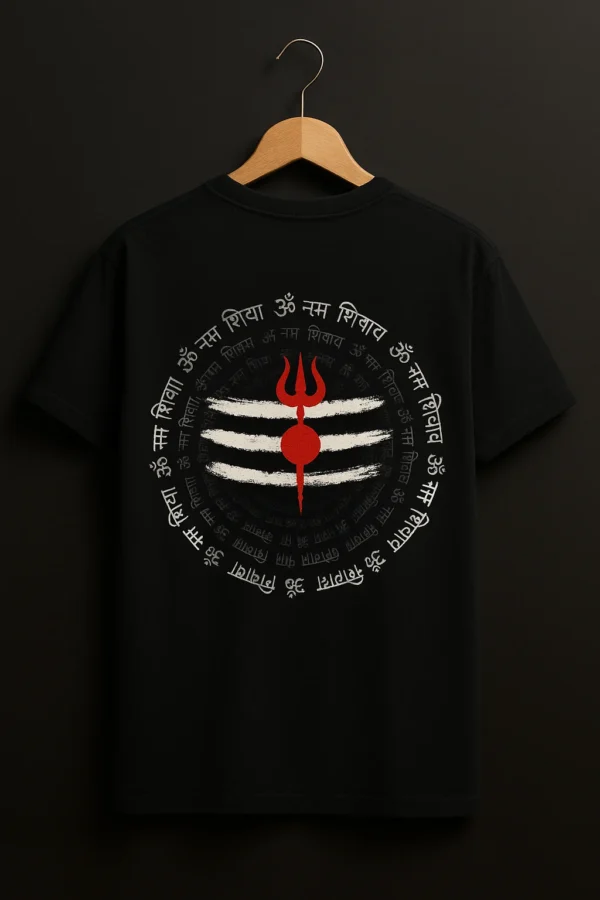 Shiva Trishul T-Shirt with Tripundra and ॐ नमः शिवाय mantra on back