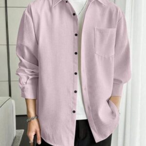 Baby Pink Shirt for Men with Waffle Texture - Casual Outfit