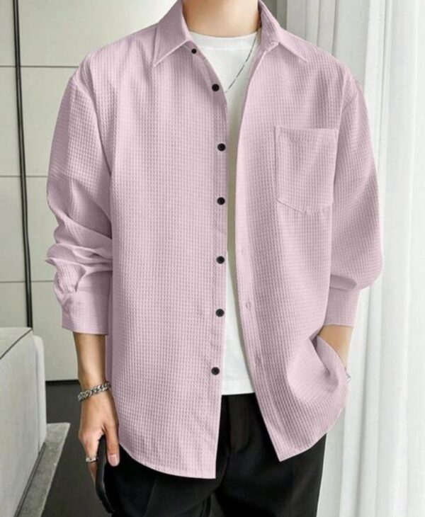 Baby Pink Shirt for Men with Waffle Texture - Casual Outfit