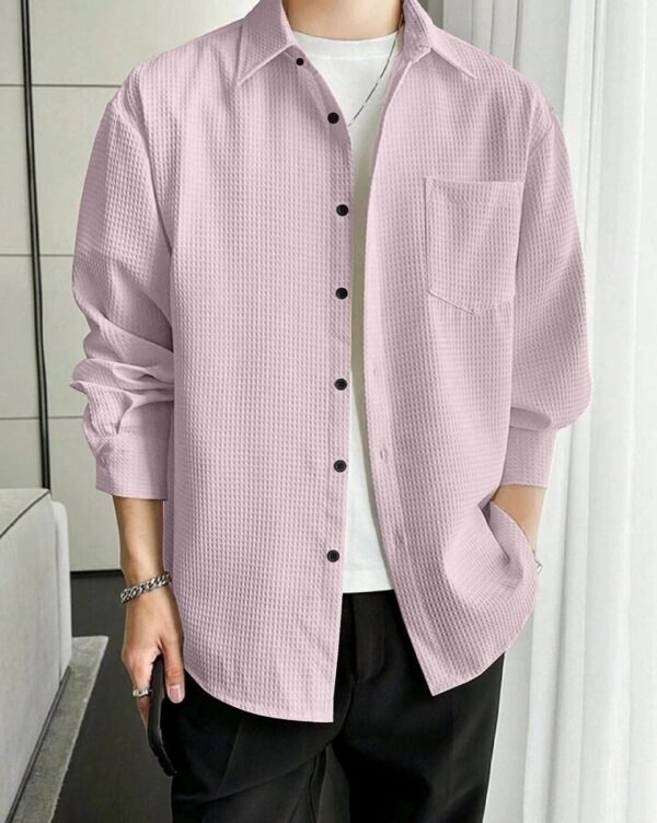 Baby Pink Shirt for Men with Waffle Texture - Casual Outfit