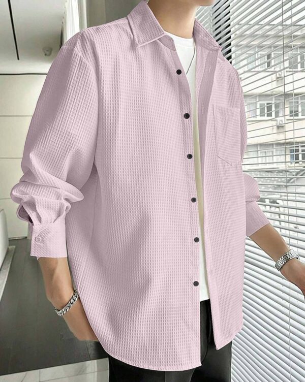 Baby Pink Shirt for Men with Waffle Texture - Casual Outfit