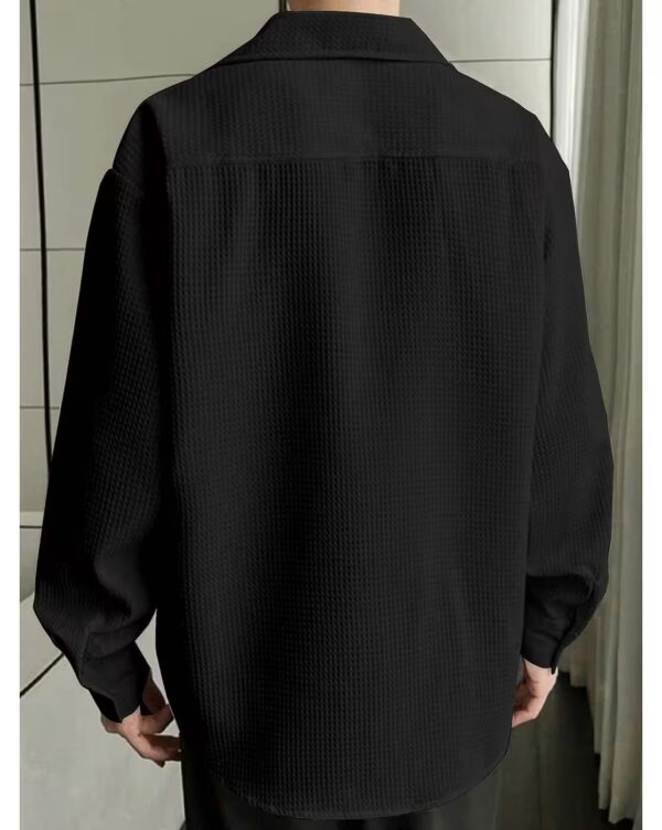 Black Popcorn Shirt for Men – Casual & Textured Long Sleeve Shirt