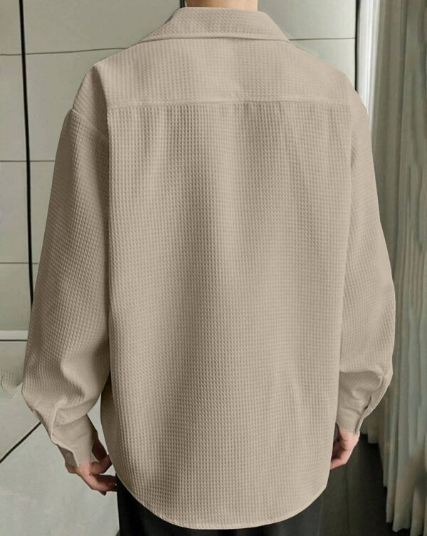 Coffee Popcorn Textured Shirt for Men – Waffle Knit Casual Long Sleeve in Coffee Brown